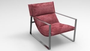 Kırmızı kumaş ve metal gövdeli koltuk için 3D ürün renderı