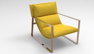 Sarı kumaş ve metal gövdeli koltuk için renk varyasyonu renderı
